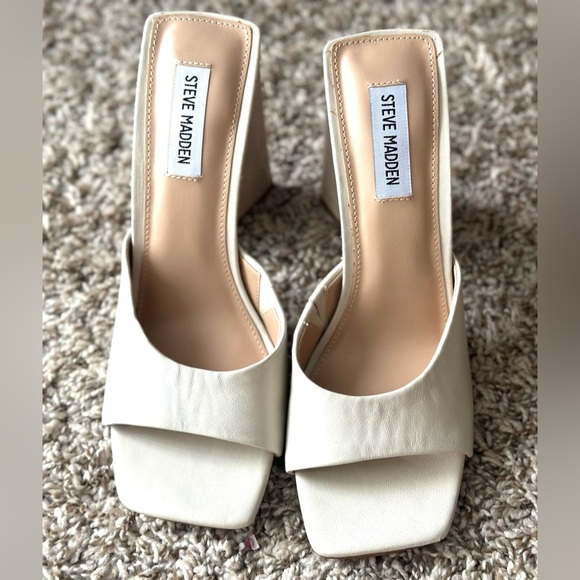 Steve Madden NEW Leather Top, Triangle Block Heels, Pointed Open Toe Shoes 9M - Picture 2 of 7